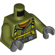 Combinaison de torse, ceinture grise avec boucle, sangles jaunes / motif imprimé harnais, bras vert olive, mains gris bleuté foncé (Torso Jumpsuit, Grey Belt with Buckle, Yellow Straps/Harness Print, Olive Green Arms, Dark Bluish Gray Hands)