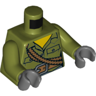 Torse chemise, poche, ceinture, robe autour de poitrine motif imprimé, bras vert olive, mains gris bleuté foncé (Torso Shirt, Pocket, Belt, Robe Around Chest Print, Olive Green Arms, Dark Bluish Gray Hands)