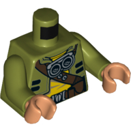 Veste torse avec ceinture diagonale marron et lunettes motif imprimé (Kordi), bras vert olive, mains nougat (Torso Jacket with Brown Diagonal Belt and Goggles Print (Kordi), Olive Green Arms, Nougat Hands)