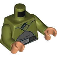 Visuel indicatif Rebrickable de Torse cape, chemise gris bleuté clair, ceinture gris bleuté foncé, motif imprimé boucle de ceinture argentée, bras vert olive, mains nougat (Torso Cape, Light Bluish Grey Shirt, Dark Bluish Grey Belt, Silver Belt Buckle Print, Olive Green Arms, Nougat Hands)