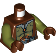 Torse Armure et robe Chevalier Jedi motif imprimé, bras vert olive, mains brun rougeâtre (Torso Armor and Robe Jedi Knight Print, Olive Green Arms, Reddish Brown Hands)