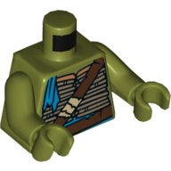Armure de bambou torse, brun foncé devrait sangle et ceinture, extrémités bandana azur foncé motif imprimé, bras et mains vert olive (Torso Bamboo Armor, Dark Brown Should Strap and Belt, Dark Azure Bandana Ends Print, Olive Green Arms and Hands)