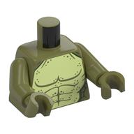 Torse, motif imprimé Lézard vert jaunâtre poitrine, bras vert olive, mains vert olive (Torso, Yellowish Green Lizard Chest Print, Olive Green Arms, Olive Green Hands)