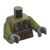 Torse, pilote costume bleu foncé gris/rouge brun/noir armure motif imprimé, bras vert olive, mains argent mat (Torso, Pilot Suit Dark Bluish Grey/Reddish brown/Black Armor Print, Olive Green Arms, Flat Silver Hands)