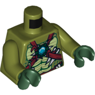 Visuel indicatif Rebrickable de Contour des muscles du torse, armure chi et motif imprimé chi bijou, bras vert olive, mains vert foncé (Torso Muscles Outline, Chi Armour and Chi Jewel Print, Olive Green Arms, Dark Green Hands)