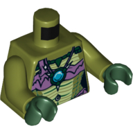 Peau de crocodile de torse avec dessus de tube de lavande moyenne et collier avec bijou rond bleu (chi) motif imprimé, bras vert olive, mains vert foncé (Torso Crocodile Skin with Medium Lavender Tube Top and Necklace with Blue Round Jewel (Chi) Print, Olive Green Arms, Dark Green Hands)