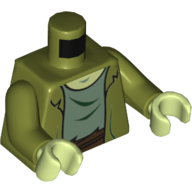 Torse, veste, ouvert sur un sous-vêtement vert sable avec un col vert jaunâtre, motif imprimé ceinture marron foncé, bras vert olive, mains vert jaunâtre (Torso, Jacket, Open over Sand Green Undershirt with Yellowish Green Neck, Dark Brown Belt Print, Olive Green Arms, Yellowish Green Hands)