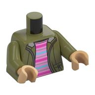 Torse, veste, fermeture à glissière, rose vif/rose foncé/bleu clair rayures chemise motif imprimé, bras vert olive, mains beige chaud (Torso, Jacket, Zipper, Bright Pink/Dark Pink/Bright Light Blue Stripes Shirt Print, Olive Green Arms, Warm Tan Hands)