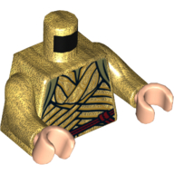 Robe de torse avec bandes d'or tissées et motif imprimé ceinture rouge foncé (Elrond), bras or nacré, mains nougat clair (Torso Robe with Woven Gold Strips and Dark Red Belt Print (Elrond), Pearl Gold Arms, Light Nougat Hands)