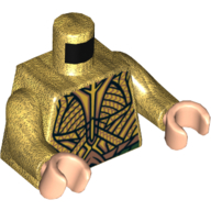 Visuel indicatif Rebrickable de Armure de torse élaboré avec des plaques d'or métalliques et motif imprimé ceinture vert foncé, bras or nacré, mains nougat clair (Torso Armor Elaborate with Metallic Gold Plates and Dark Green Belt Print, Pearl Gold Arms, Light Nougat Hands)