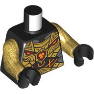 Torse Armure, or et gris foncé plaques avec orange et rouge foncé symbole et circuit motif imprimé, bras or nacré, mains noires (Torso Armour, Gold and Dark Bluish Gray Plates with Orange and Dark Red Symbol and Circuitry Print, Pearl Gold Arms, Black Hands)