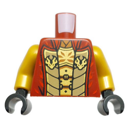 Torse, Ninja robes, bordure rouge, beige foncé à l'intérieur, or plaque motif imprimé armure, bras or nacré, mains noires (Torso, Ninja Robes, Red trim, Dark Tan Inside, Gold Plate Armor Print, Pearl Gold Arms, Black Hands)