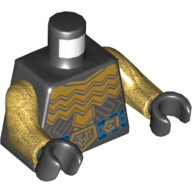 Armure de torse, or avec motif imprimé ceinture bleue, bras or nacré, mains noires (Torso Armor, Gold with Blue Jeweled Belt Print, Pearl Gold Arms, Black Hands)
