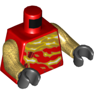 Robe torse avec bordure rouge foncé, motif imprimé flammes blanc/or, bras or nacré, mains noires (Torso Robe with Dark Red Trim, White/Gold Flames Print, Pearl Gold Arms, Black Hands)