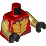 Torse, armure jaune, collier, motif : ceinture rouge foncé, bras or nacré, mains noires (Torso, Yellow Armor, Necklace, Dark Red Belt Print, Pearl Gold Arms, Black Hands)