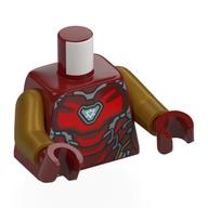 Torse, Iron Man marque 85, armure, motif imprimé réacteur triangle arc, bras or nacré, mains rouge foncé (Torso, Iron Man Mark 85, Armor, Triangle Arc Reactor Print, Pearl Gold Arms, Dark Red Hands)