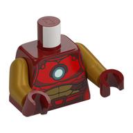 Torse, rouge/rouge foncé/or Iron Man armure, lumineux jaune clair réacteur à arc rond motif imprimé, bras en or comte, mains rouge foncé (Torso, Red/Dark Red/Gold Iron Man Armor, Bright Light Yellow Round Arc Reactor Print, earl Gold Arms, Dark Red Hands)