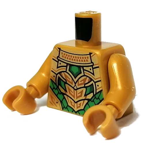 Armure de torse avec motif imprimé de pierres vertes, bras et mains or nacré (Torso Armor with Green Stones Print, Pearl Gold Arms and Hands)
