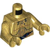 Visuel indicatif Rebrickable de Plaques de droïde torse, avec motif imprimé de fils bleus, rouges et blancs (C-3PO), bras et mains or nacré (Torso Droid Plates, with Blue, Red and White Wires Print (C-3PO), Pearl Gold Arms and Hands)