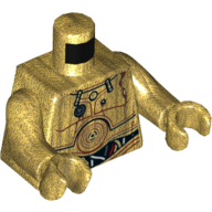 Plaques de torse, fils rouges et blancs, taches d'huile et limiteur de robot argenté motif imprimé (C-3PO), bras et mains or nacré (Torso Droid Plates, Red and White Wires, Oil Stains and Silver Robot Limiter Print (C-3PO), Pearl Gold Arms and Hands)