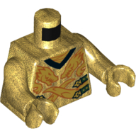 Robe torse, 2 Dragons d'Or, Col V bordé noir, Motif imprimé bretelles vert foncé, bras et mains or nacré (Torso Robe, 2 Gold Dragons, Black Trim V-Neck, Dark Green Straps Print, Pearl Gold Arms and Hands)