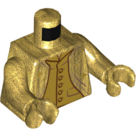 Robes torse, ouvert sur Gilet avec poche et boutons, motif imprimé lignes rouge foncé, bras et mains or nacré (Torso Robes, Open over Vest with Pocket and Buttons, Dark Red Lines Print, Pearl Gold Arms and Hands)
