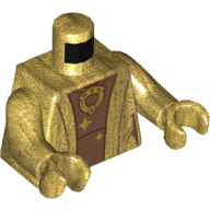 Robes de torse, ouvert sur un maillot de corps, grand collier rond, étoiles, lignes rouges foncées motif imprimé, bras et mains or nacré (Torso Robes, Open over Undershirt, Large Round Necklace, Stars, Dark Red Lines Print, Pearl Gold Arms and Hands)
