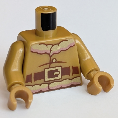 Visuel indicatif Rebrickable de Veste de santa torse avec fourrure et ceinture marron rouge motif imprimé, bras et mains or nacré (Torso Santa Jacket with Fur and Reddish Brown Belt Print, Pearl Gold Arms and Hands)