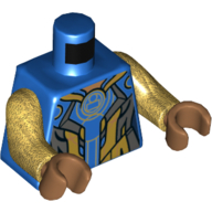 Torse, armure, gris foncé et or nacré, cercle imprimé, bras or nacré, mains nougat moyen (Torso, Armor, Dark Bluish Gray and Pearl Gold Panels, Circles Print, Pearl Gold Arms, Medium Nougat Hands)