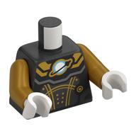 Costume d'espace de torse, lignes d'or, motif imprimé de logo d'espace classique, bras or nacré, mains blanches (Torso Space Suit, Gold Lines, Classic Space Logo Print, Pearl Gold Arms, White Hands)