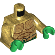 Visuel indicatif Rebrickable de Combinaison torse, muscles, ceinture verte avec motif imprimé boucle 'A', bras or nacré, mains vertes (Torso Jumpsuit, Muscles, Green Belt with 'A' Buckle Print, Pearl Gold Arms, Green Hands)