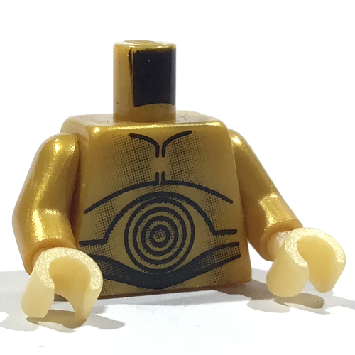 Torse, droïde à cercles concentriques imprimé (C-3PO), bras or nacré, mains or clair nacré (Torso, Droid with Concentric Circles Print (C-3PO), Pearl Gold Arms, Pearl Light Gold Hands)