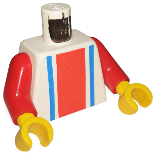 Torse, rayures verticales imprimé rouge/bleu, bras rouges, mains jaunes (Torso, Vertical Striped Red/Blue Print, Red Arms, Yellow Hands)