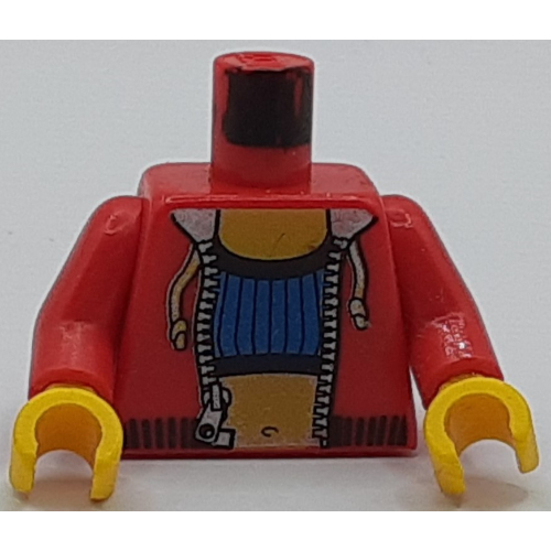 Visuel indicatif Rebrickable de Torse, tube haut et nombril / uni dos motif imprimé, bras rouges, mains jaunes (Torso, Tube Top and Navel / Plain Back Print, Red Arms, Yellow Hands)