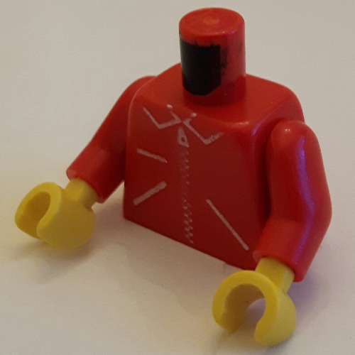 Torse, veste avec motif imprimé à glissière droite, bras rouges, mains jaunes (Torso, Jacket with Straight Zipper Print, Red Arms, Yellow Hands)