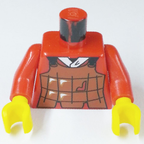 Visuel indicatif Rebrickable de Torse, armure cuir marron motif imprimé (voleur), bras rouges, mains jaunes (Torso, Armor Brown Leather Print (Robber), Red Arms, Yellow Hands)