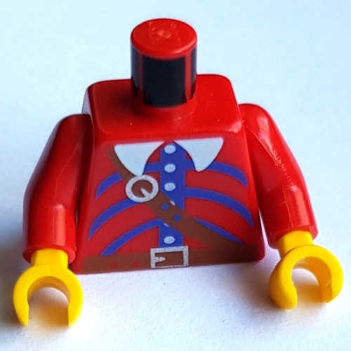 Visuel indicatif Rebrickable de Torse, Uniforme Armada Impériale avec ceinture marron et motif imprimé bleu, bras rouges, mains jaunes (Torso, Imperial Armada Uniform with Brown Belt and Blue Print, Red Arms, Yellow Hands)
