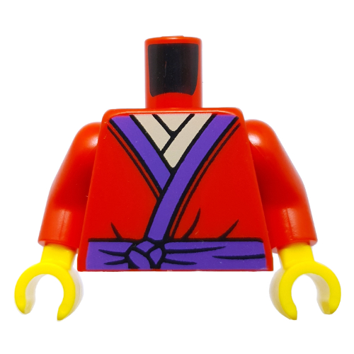 Visuel indicatif Rebrickable de Torse, robe, garniture violet foncé, ceinture, motif : chemise beige, bras rouges, mains jaunes (Torso, Robes, Dark Purple Trim, Belt, Tan Shirt Print, Red Arms, Yellow Hands)