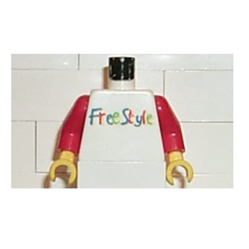 Torse, FreeStyle Logo imprimé, bras rouges, mains jaunes (Torso, FreeStyle Logo Print, Red Arms, Yellow Hands)