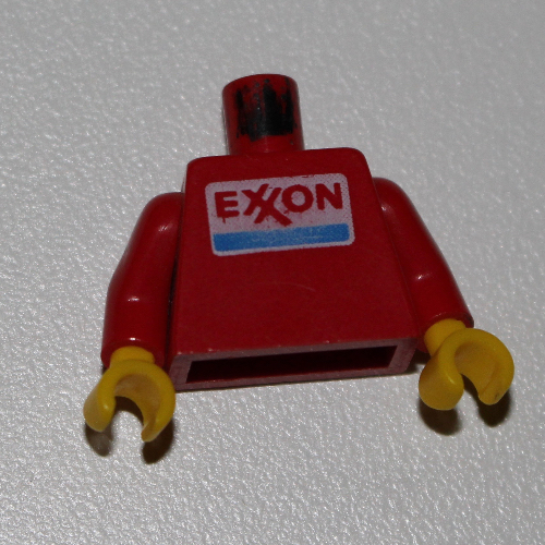 Visuel indicatif Rebrickable de Torse, Exxon Logo imprimé, bras rouges, mains jaunes (Torso, Exxon Logo Print, Red Arms, Yellow Hands)