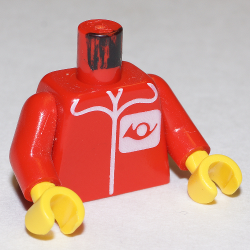 Torse, Veste avec corne de bureau de poste Logo imprimé, bras rouges, mains jaunes (Torso, Jacket with Post Office Horn Logo Print, Red Arms, Yellow Hands)
