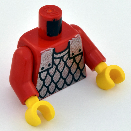 Visuel indicatif Rebrickable de Torse, motif imprimé armure à écailles, bras rouges, mains jaunes (Torso, Armor Scale Mail Print, Red Arms, Yellow Hands)