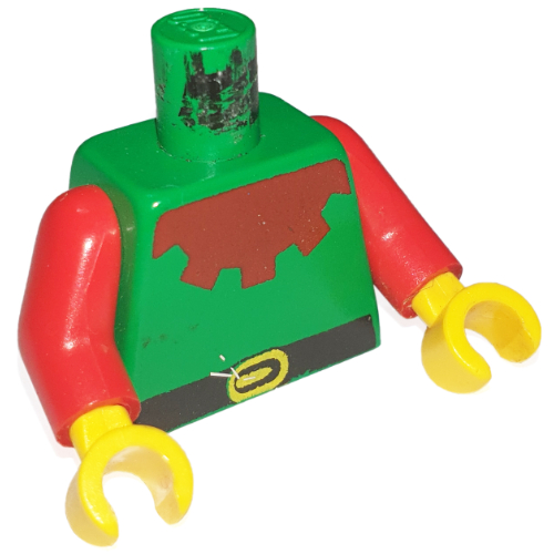 Visuel indicatif Rebrickable de Torse, boisier col marron motif imprimé, bras rouges, mains jaunes (Torso, Forestman Maroon Collar Print, Red Arms, Yellow Hands)