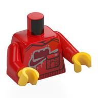 Torse, poche, rouge foncé LEGO brique, Nike Logo imprimé, bras rouges, mains jaunes (Torso, Pocket, Dark Red LEGO Brick, Nike Logo Print, Red Arms, Yellow Hands)
