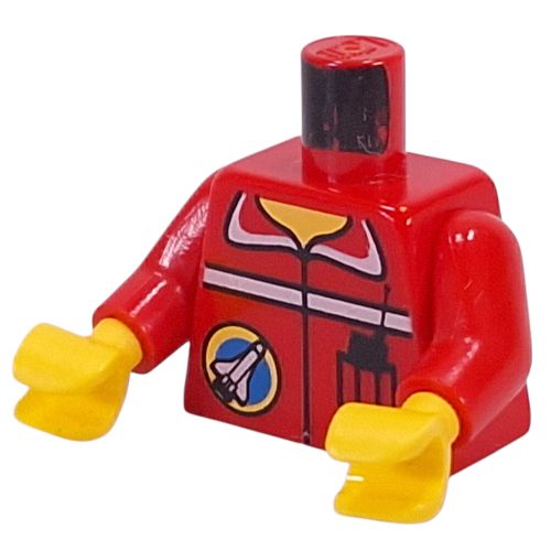 Visuel indicatif Rebrickable de Torse, logo du port de l'espace et la radio dans la poche motif imprimé, bras rouges, mains jaunes (Torso, Space Port Logo and Radio in Pocket Print, Red Arms, Yellow Hands)