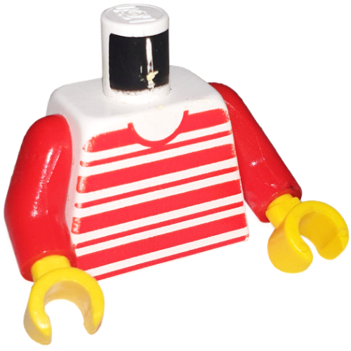 Torse, motif imprimé à rayures horizontales rouges, bras rouges, mains jaunes (Torso, Horizontal Red Stripes Print, Red Arms, Yellow Hands)