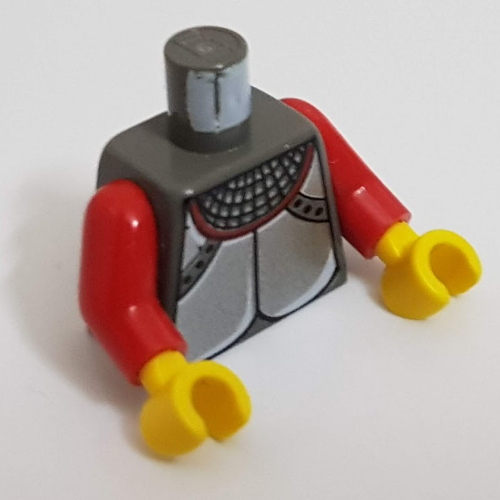 Torse, armure avec motif imprimé plaques d'argent, bras rouges, mains jaunes (Torso, Armor with Silver Plates Print, Red Arms, Yellow Hands)