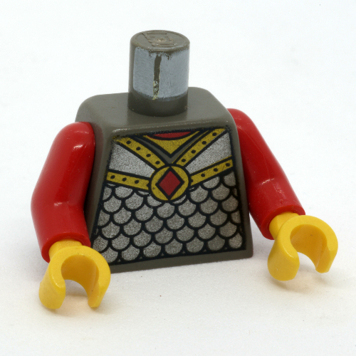 Visuel indicatif Rebrickable de Torse, armure, armure à écailles avec motif imprimé amulette diamant rouge, bras rouges, mains jaunes (Torso, Armor, Scale Mail with Red Diamond Amulet Print, Red Arms, Yellow Hands)
