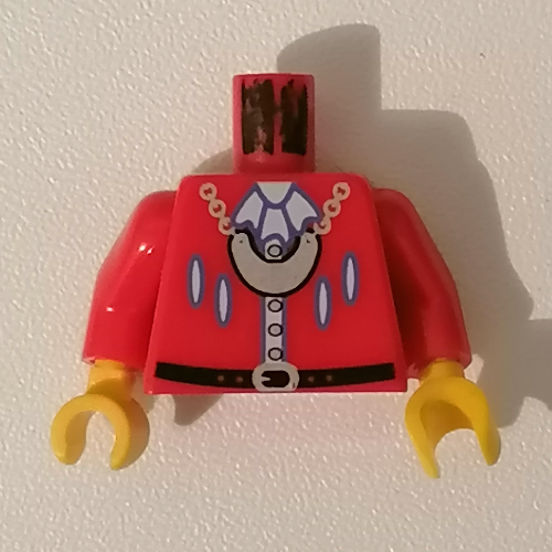Visuel indicatif Rebrickable de Torse, veste uniforme armada impériale ceinture noire, boutons argentés, motif imprimé collier, bras rouges, mains jaunes (Torso, Imperial Armada Uniform Jacket Black Belt, Silver Buttons, Necklace Print, Red Arms, Yellow Hands)