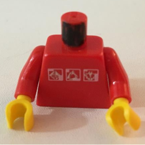 Visuel indicatif Rebrickable de Torse, Jeux de gravité avec 3 blanc et argent Logos imprimé, bras rouges, mains jaunes (Torso, Gravity Games with 3 White & Silver Logos Print, Red Arms, Yellow Hands)